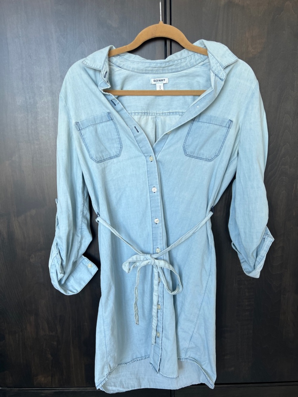 Old Navy Light Blue Chambray Shirt Dress with Tie Waist